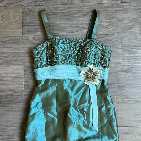 Y2K Cinderella Beaded Bodice Blue Copper Color Shift Midi Formal Dress Size 8 - Picture 3 of 6